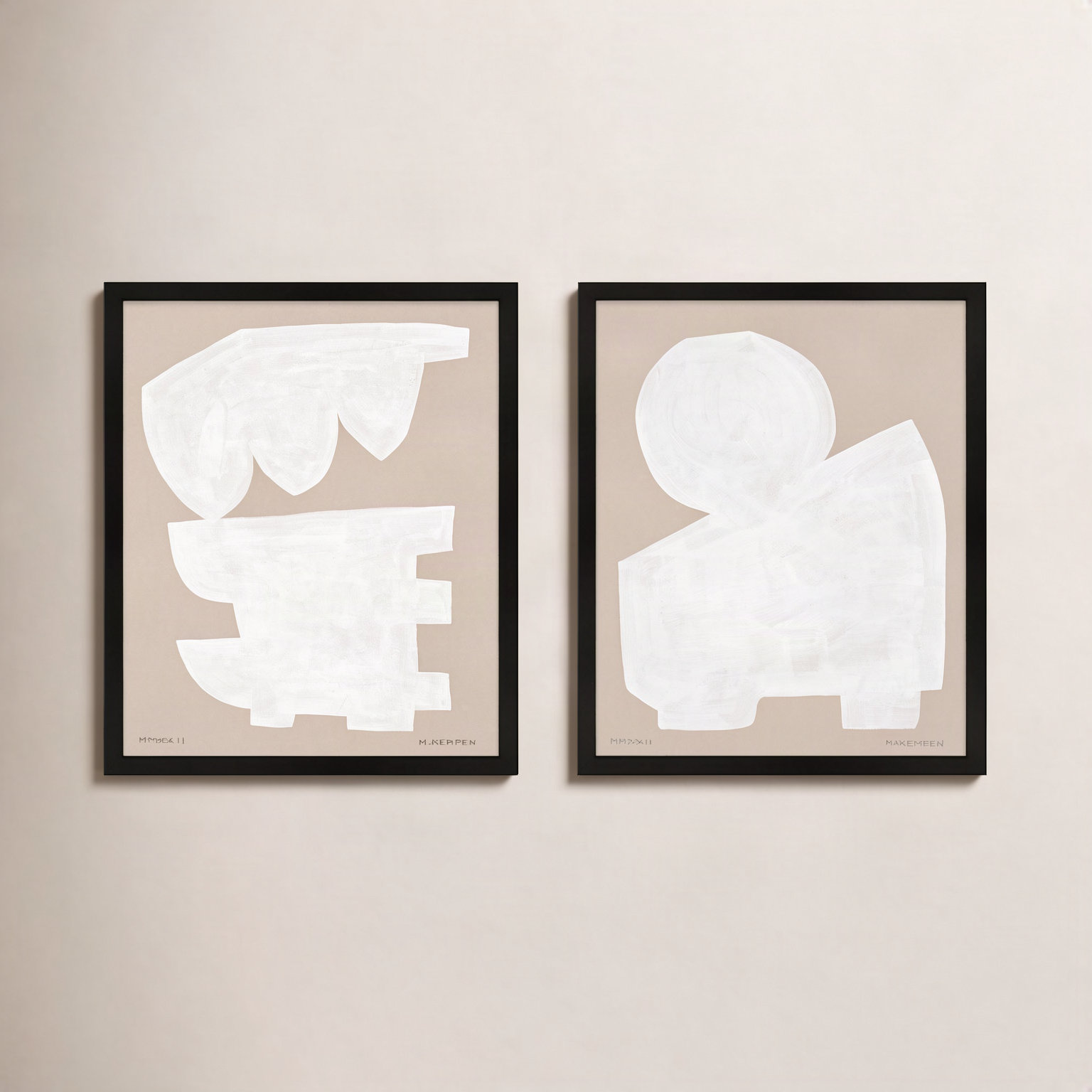 Gallman "Modules in White" 2-Piece Print Set, Black Framed, 20" W x 25" H