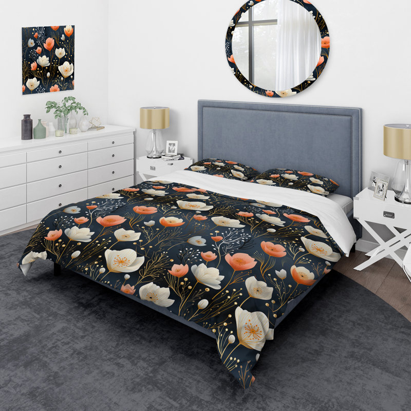 Ensemble de housse de couette floral bleu et blanc Botanical Flowers, Housse de couette pour très grand lit et 2 très