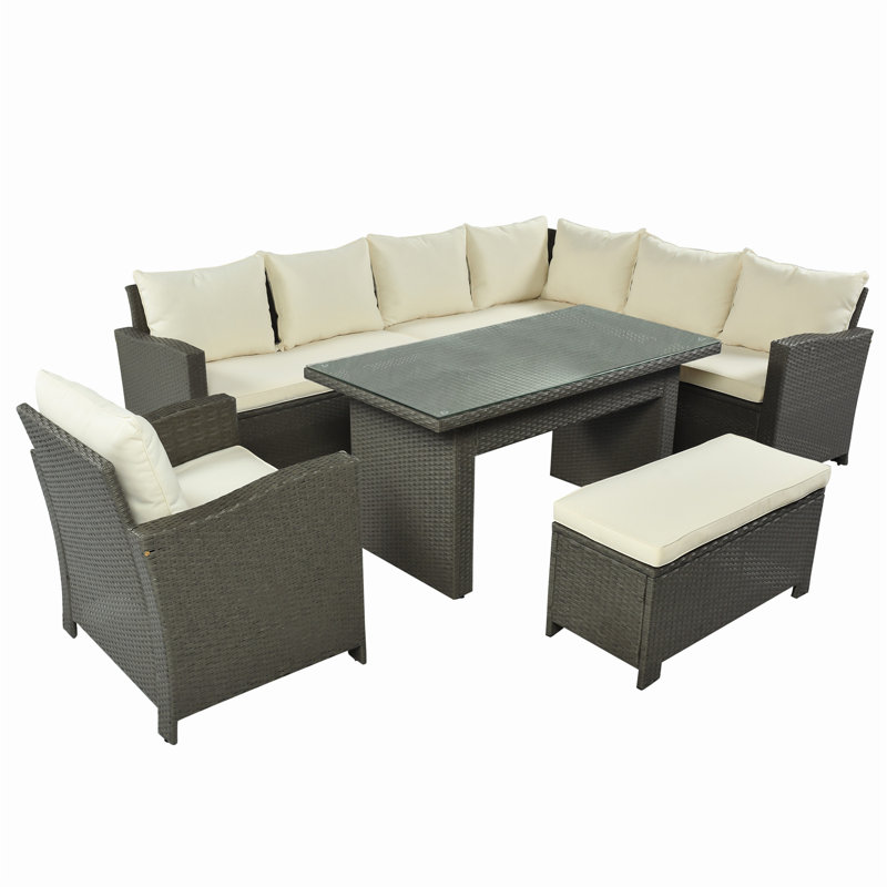 Ensemble de salle à manger rectangulaire pour 8 personnes de 55 po avec coussins Endsley, Beige