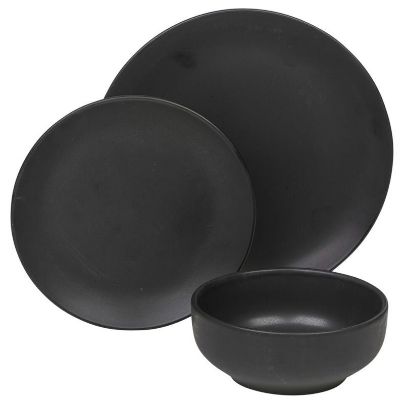 Piece Ceramic Dinnerware Set - Service for 4, Black