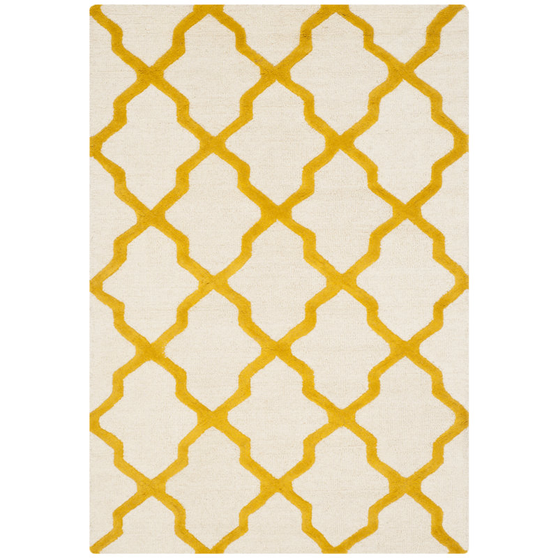Cannen Hand Tufted Wool Geometric Rug, Rectangle 4' x 6', Ivory/Gold