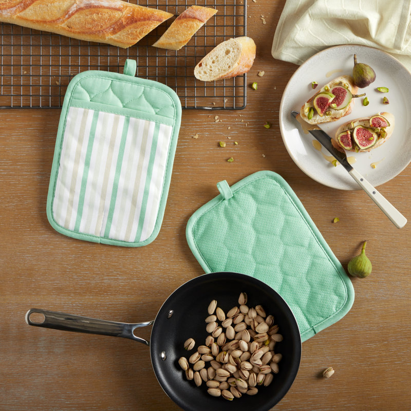 Mint Green Silicone Grip Cotton Pot Holder Set, 2-Pack