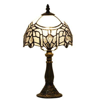 Small Tiffany Lamp Stained Glass Desk Lamp Vintage Tiffany Bedside Table Lamp for Home Living Room Bedroom Nightstand 8X15 Inch (White Bending Style)