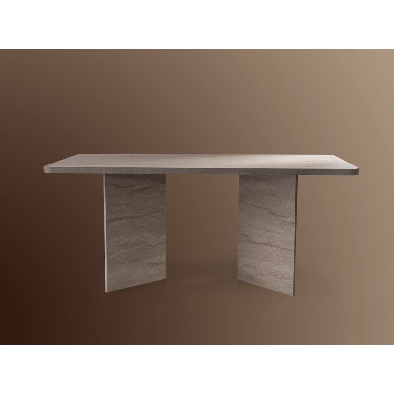Modern Dining Table, Travertine Finish, 70.9 x 30.3 x 35.4 inches | 100% Melamine Coated Particle Board, 0.7 inches Thick | Sturdy Particle Board Legs, 220 lbs Capacity | Elegant Marble Design for Contemporary Dining Spaces