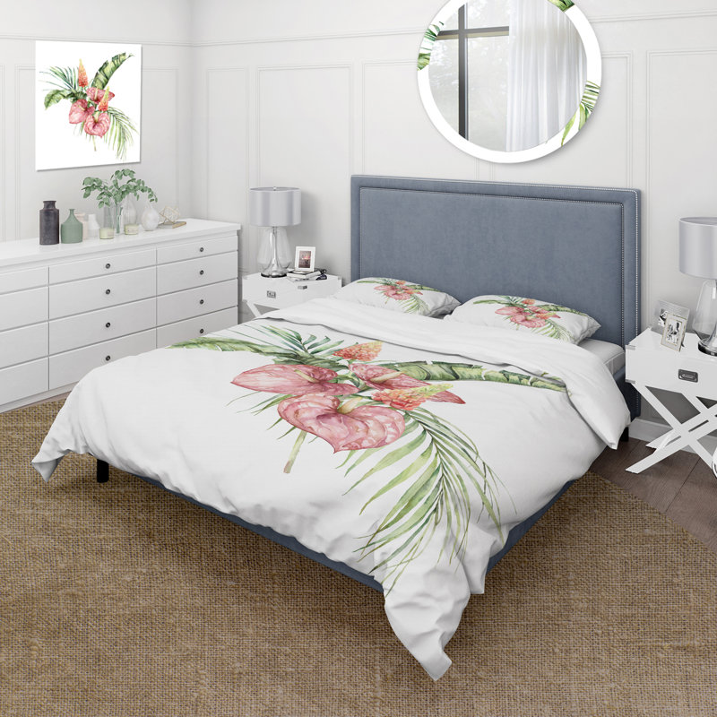 Ensemble de housse de couette tropical en polyester avec lupin et feuilles II