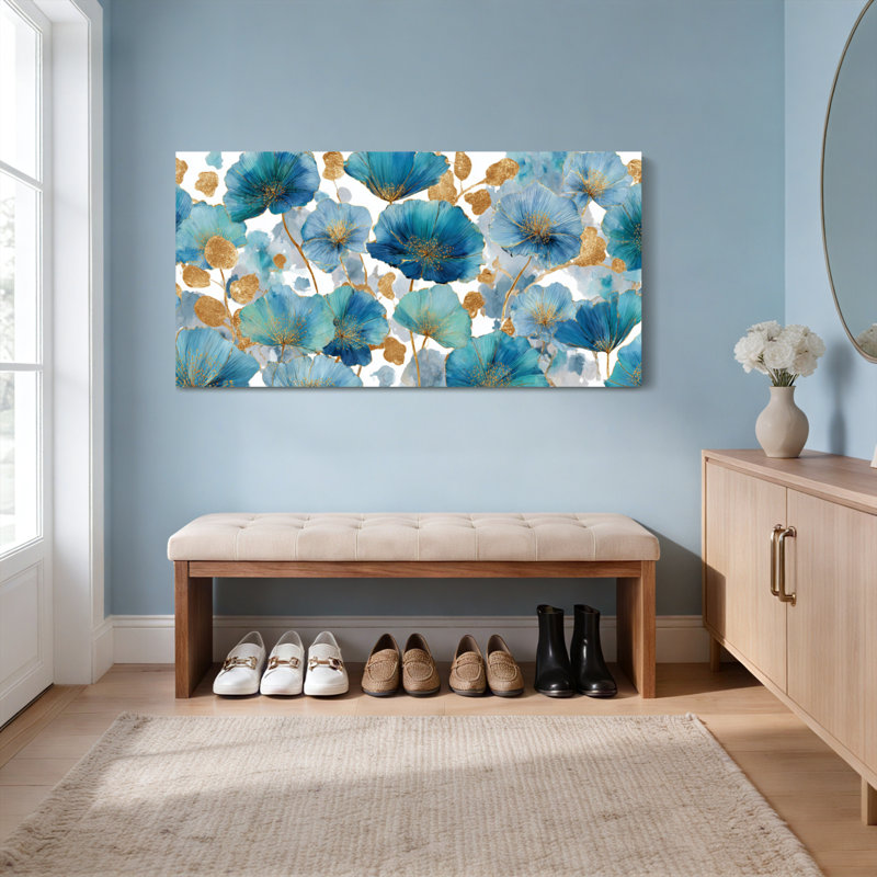 Ensemble de 1 tableau mural aquarelle à motif de coquelicot bleu, H 12 po x l 36 po