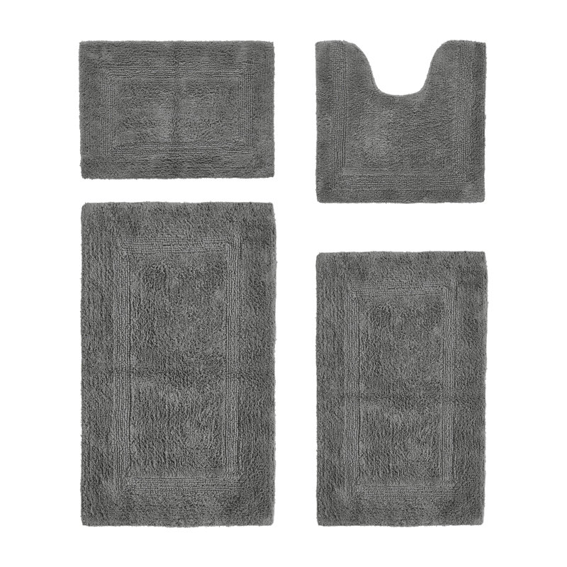 Adelen Premium 2370 GSM 100% Cotton 4 Piece Bath Rug Sets, Machine Washable, Super Absorbent & Tufted Weave Reversible Bath Mat for Bathroom, Shower, and Tub, Oeko-Tex Certified Bathroom Rugs, Gray