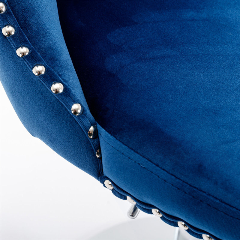 Tabourets de bar pivotants en velours à hauteur réglable de 25 à 33 pouces, Bleu, Argent argent