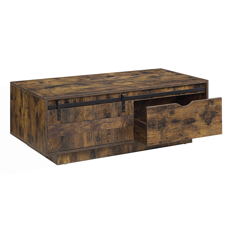Table basse rustique avec une porte de grange coulissante et un tiroir, table de salon