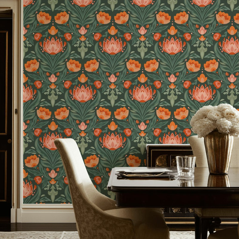 Papier peint floral rétro Shades Of Green, Peler et coller