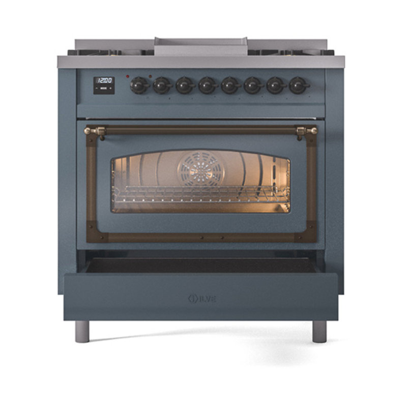 ILVE Nostalgie II Noblesse 36 in Dual Fuel Range, Natural Gas, Blue Gray/Bronze