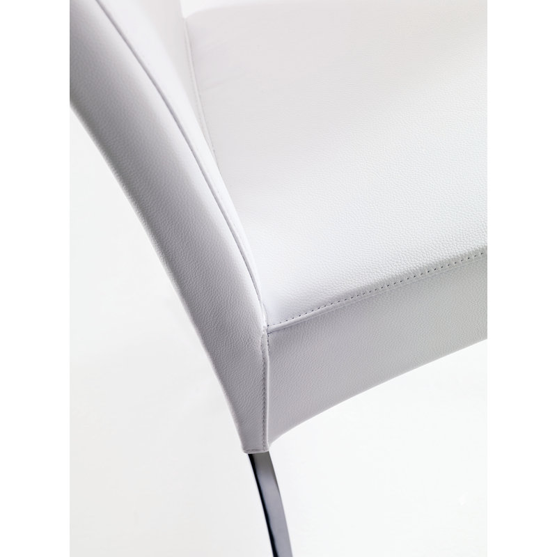 Chaise rembourrée en cuir véritable Aida, Chrome, Cuir Nappa blanc