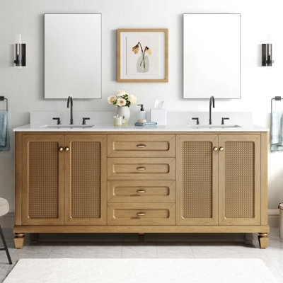 72" Free Standing Double Bathroom Vanity with Engineered Marble Top, Ceramic Sink, Backsplash