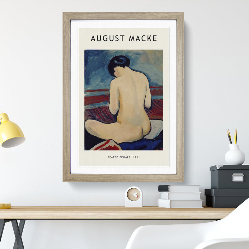 Sitting Nude - Picture Frame Painting, Oak, 36cm H x 27cm W x 2cm D