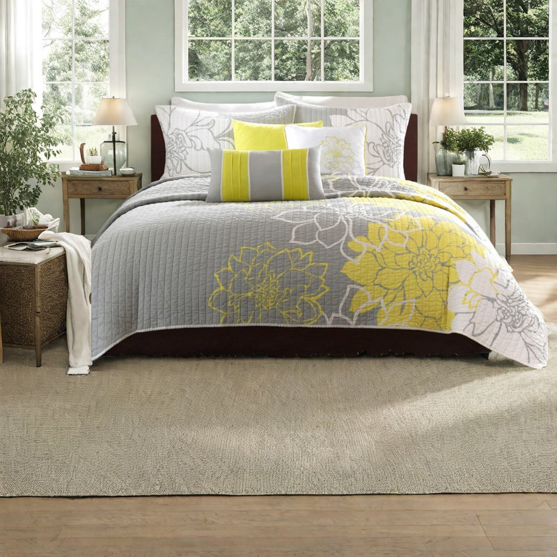 Ensemble de literie réversible en coton avec coussins décoratifs - Design floral moderne pour la maison
