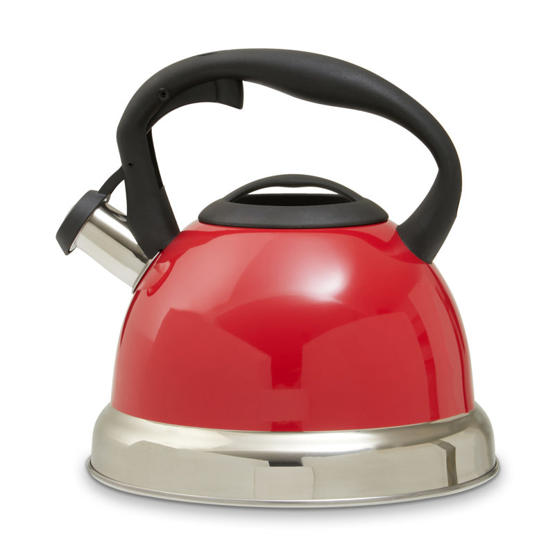 Belfry Kitchen Peniste 3L Stainless Steel Whistling Stovetop Kettle, Red