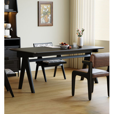 Rectangular Solid Wood Dining Table with Sintered Stone in French Retro Style