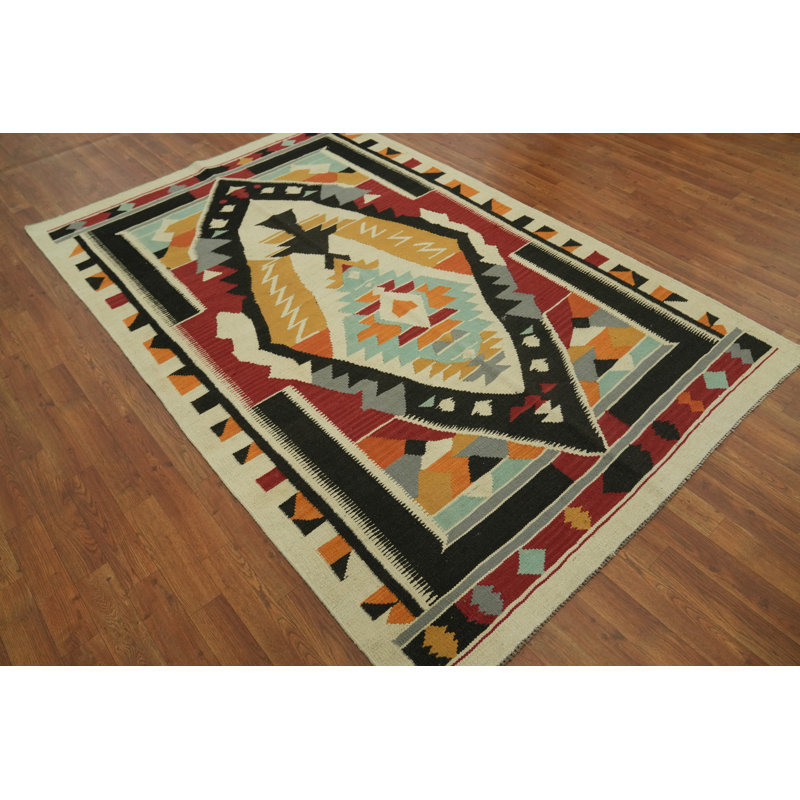 Tapis oriental géométrique en laine Kilim 5 x 8