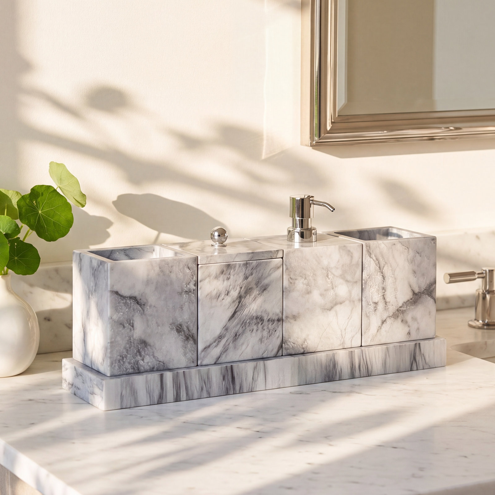Graciela Marble Bathroom Accessory Set, Cloud Gray