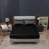 Black Satin Fitted Sheet Queen Size Fitted Bed Sheet, Deep Pocket Fitted Sheet Only, Luxury & Ultra Soft Bedding Fitted Sheet Single Bottom Bed Sheets Sold Separately