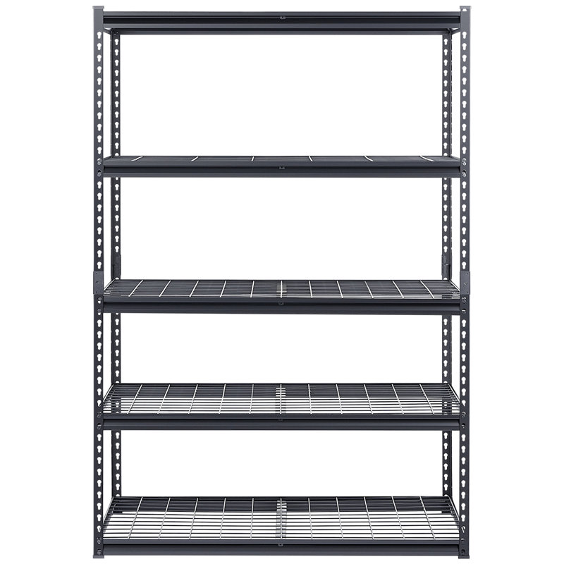 Tablettes de rangement robustes réglables à 5 niveaux avec capacité de charge de 3000 lb pour le garage et l'entrepôt, étagère en acier noir Excellente résistance à la rouille, crochets de rangement à hauteur de tablette, rangement facile