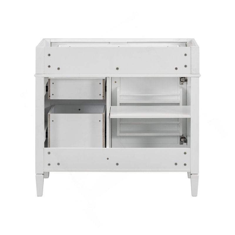 Meuble-lavabo de 36 po sans lavabo supérieur, armoire de rangement moderne avec 2 tiroirs et un tiroir rabattable, structure en bois (PAS D'ÉVIER)