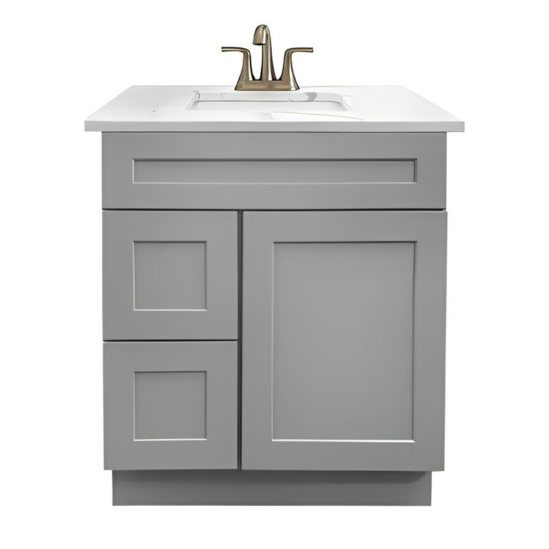 Base de meuble-lavabo 30 po avec armoire à tiroirs gris Shaker