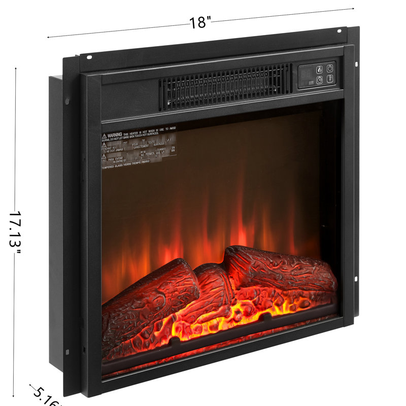 Foyer électrique encastré 45,7 cm (18 po), 1400 W, télécommande, effet flamme réaliste, verre trempé noir, chauffage de chambre, 120 V, boutons tactiles et télécommande, pour une chaleur agréable à la maison.
