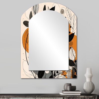 Rétro terracotta roses Illustration III - miroir décoratif arche botanique, grand miroir mural asymétrique moderne, impression d'art en métal