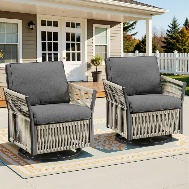 Ensemble de 2 chaises d'extérieur pivotantes pour le porche, la piscine et la terrasse