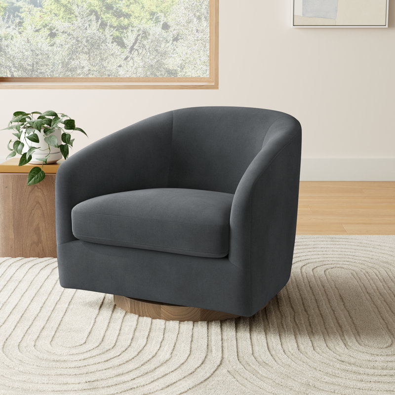 Bennett Upholstered Swivel Barrel Chair (Set of 2), Bella Asphalt Velvet
