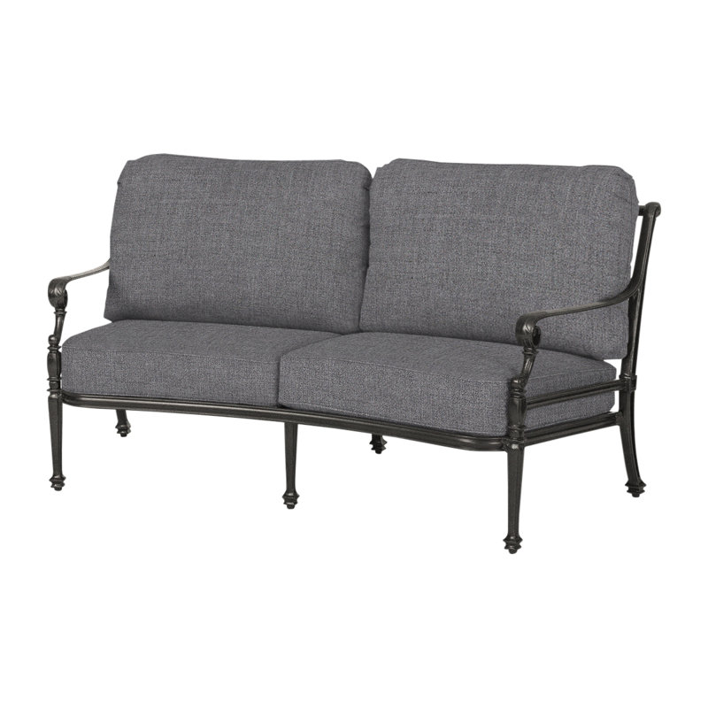 Grand Terrace Curved Loveseat with Sunbrella Cushion, Desert Bronze, Cast Slate Sunbrella® Plainweave