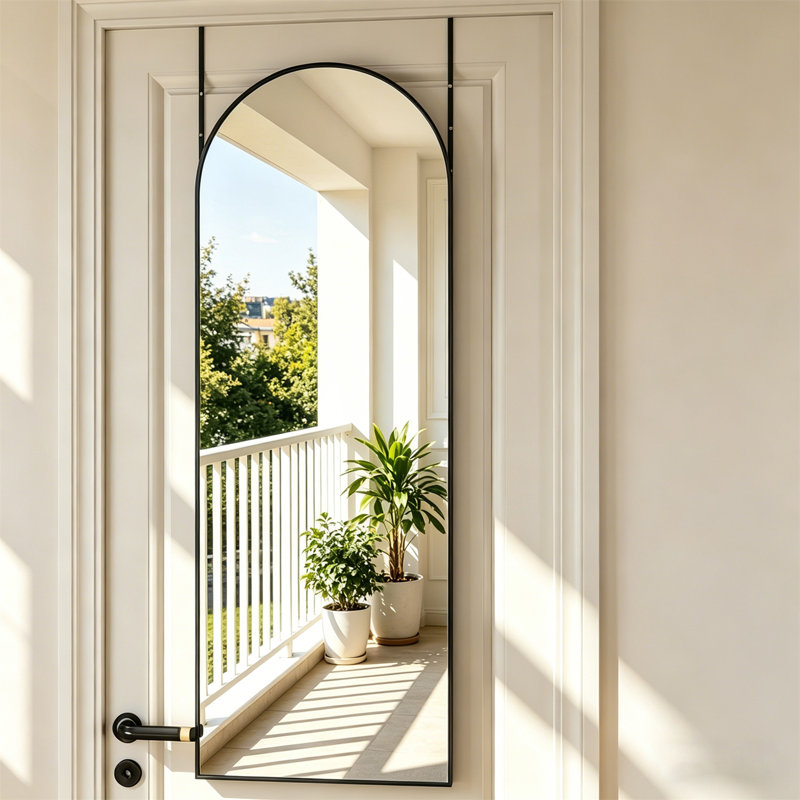 Full-Length Mirror – Over-The-Door Hanging & Wall-Mounted Arch Design, Black