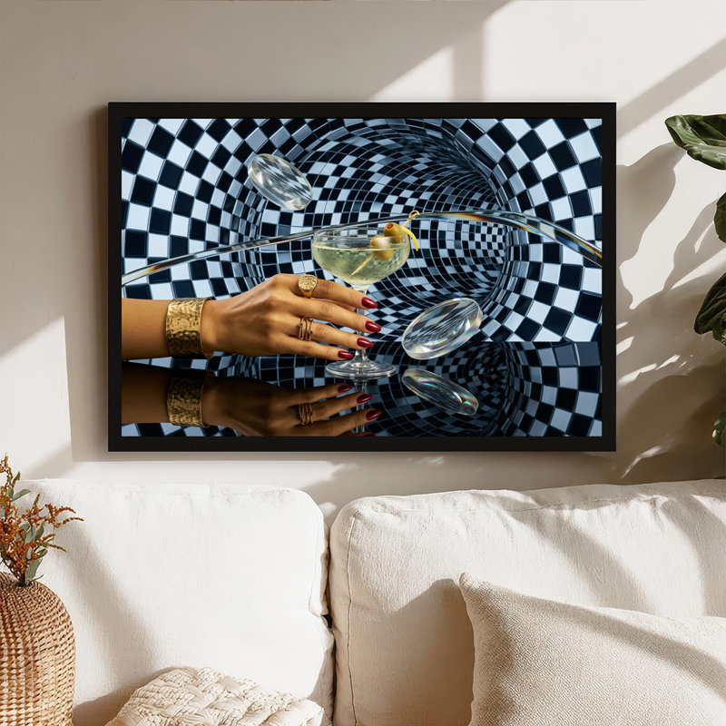 «Green Martini Cocktail» avec olives en noir et blanc, H 12 po x l 18 po