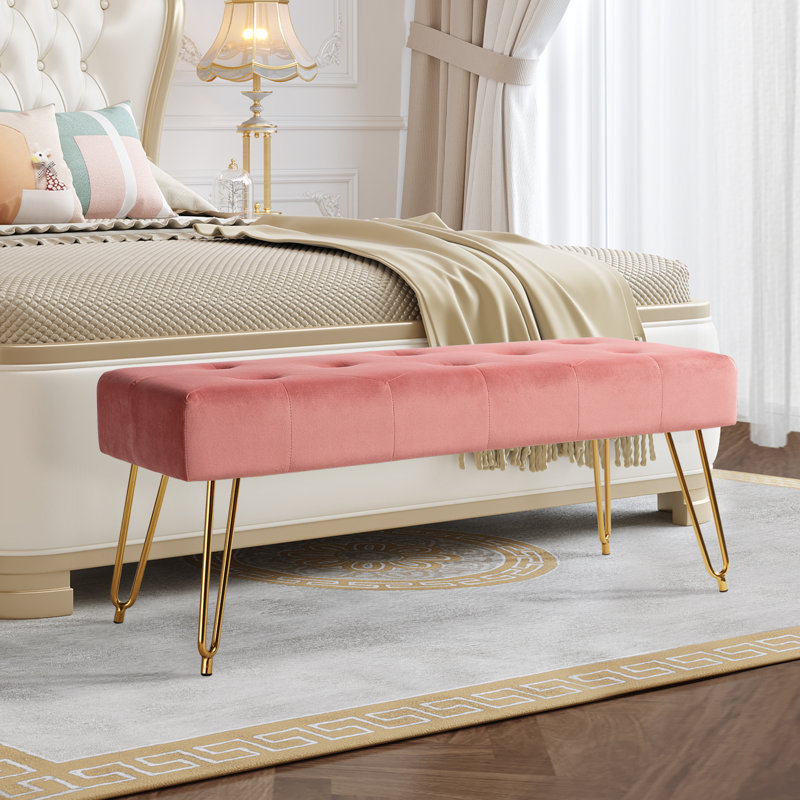 Banc rembourré en velours Saichi, Rose