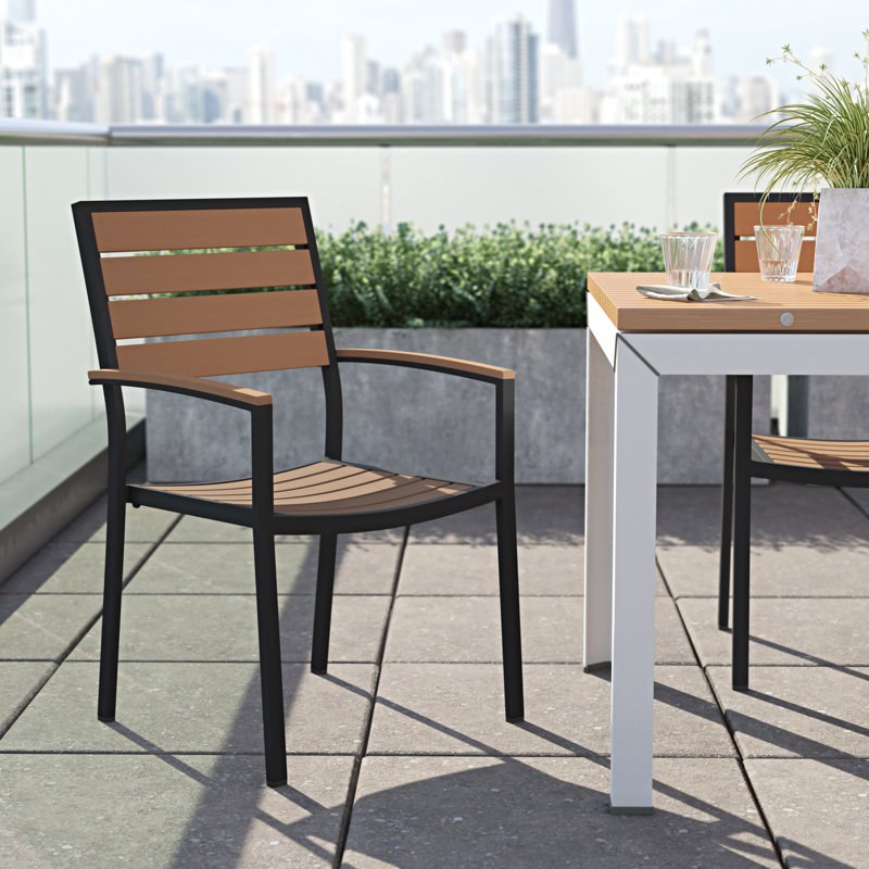 Chaise de patio empilable Napa, Noir / teck