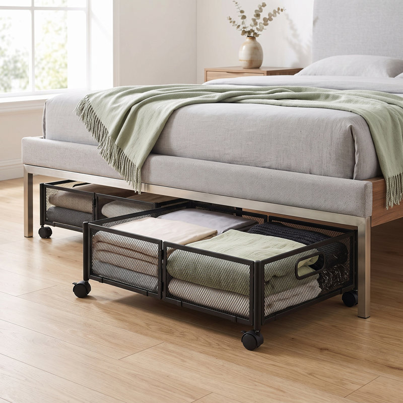 Ensemble de 2 bacs de rangement sous le lit avec roulettes, organisateur de tiroirs de rangement en métal pour chambre à coucher, vêtements, chaussures, couvertures et articles saisonniers