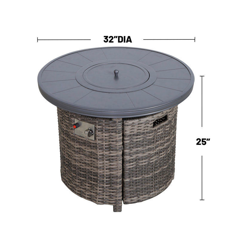 32" Round Fire Pit Table In Mixed Gray