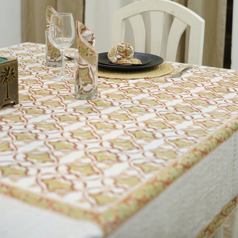 Handmade Block Print Table Cover Elegant Dining Décor Hridyavan , 60" Square