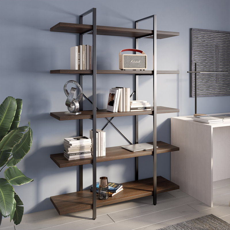 Bibliothèque en métal, Noyer foncé, (5 tablettes) H 70 po x l 47,3 po x p 12,5 po