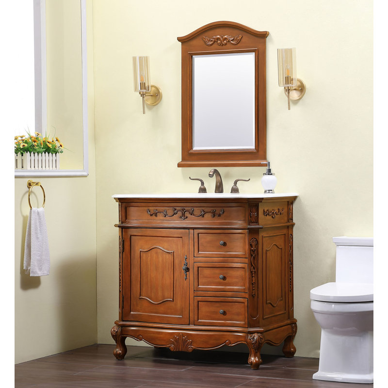 36'' Single Bathroom Vanity with Top, Teak, Pure White