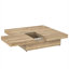 Table basse avec plateau coulissant et rangement caché, placage en bois de ton naturel de 39,4 pouces carrés