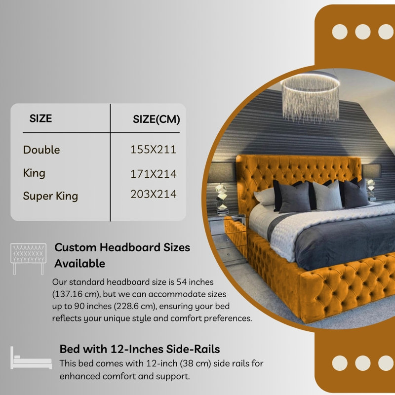 Aliyannah Upholstered Ottoman Storage Bed, Double (4'6), Mustard