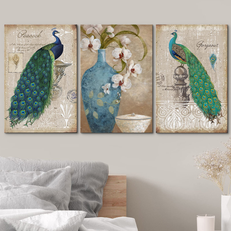 Décoration murale paon Decor, Toile tendue, H 24 po x l 48 po