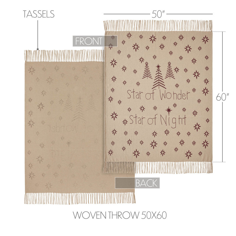 Star of Wonder Tan and Burgundy Cotton Woven Throw Blanket 50x60