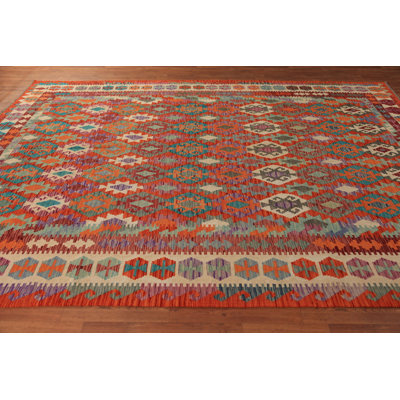 All-Over Geometric Kilim Wool Area Rug 9x11
