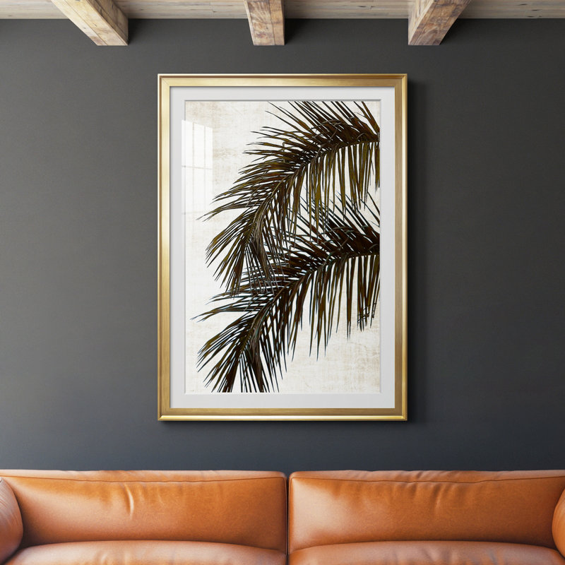 Palmier II - peinture encadrée, Or, H 30,5 po x l 42,5 po x P 1,5 po