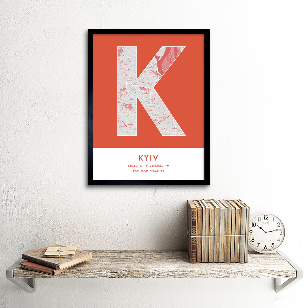 Kyiv Ukraine City Map Orange - Picture Frame Typography