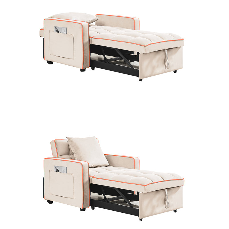 Harrsion Single 35.43'' Velvet Futon Chair, Creamy White Velvet