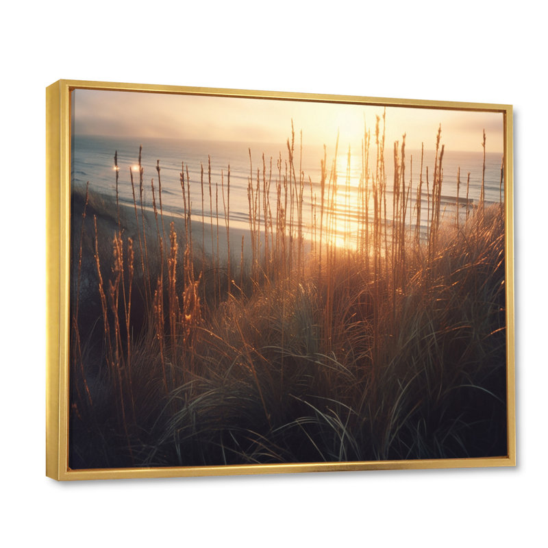 «Ocean Summer Bliss Sunset Beach Grass Waving I», reproduction sur toile, H 24 po x l 32 po x P 1 po, Cadre flottant doré